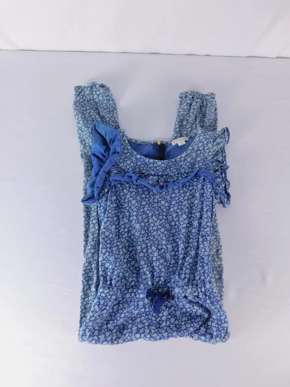 Crewcuts Jumpsuit Girls 7 Blue Floral Ruffle Elastic Waist One Piece Summer